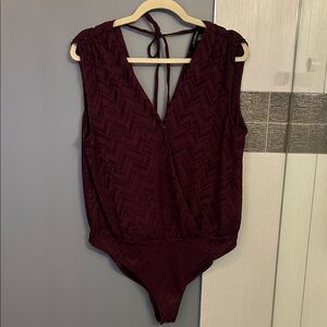 Le Chateau v-neck bodysuit blouse (snap crotch) in Bordeaux color